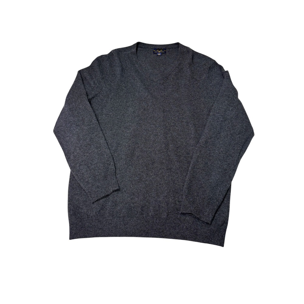 Club Room Mens 100% Cashmere V-Neck Sweater Charcoal Grey XL Long Sleeve